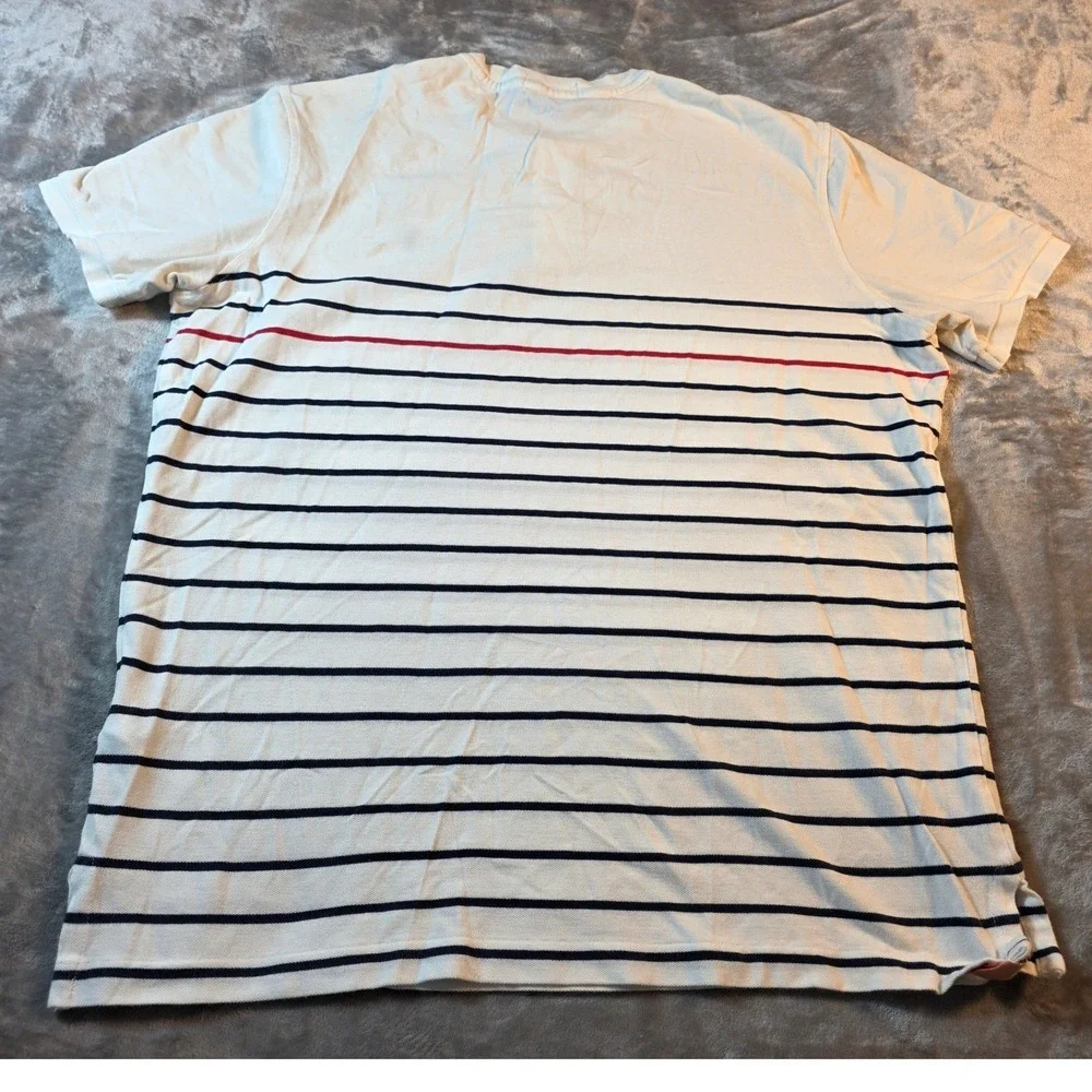 Polo Ralph Lauren Henley Shirt Mens Large White Striped Featherweight Mesh Logo‎